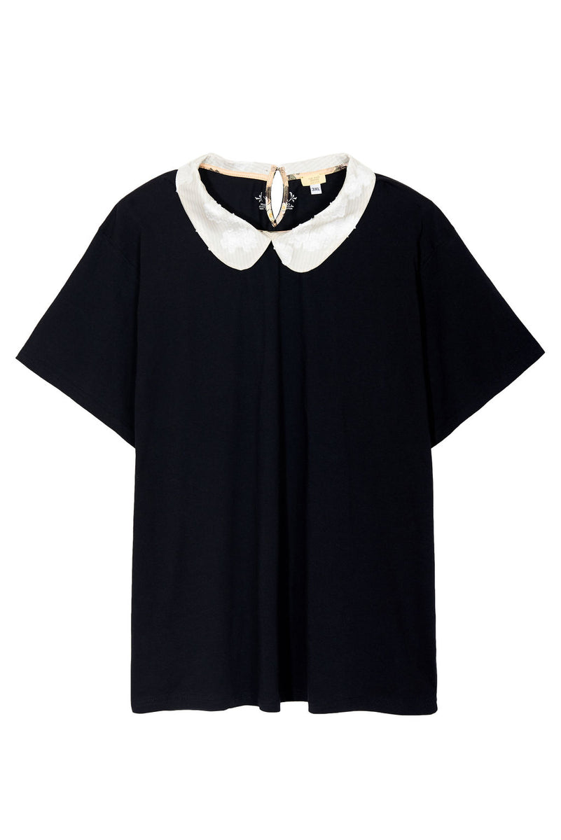 black peter pan collar top